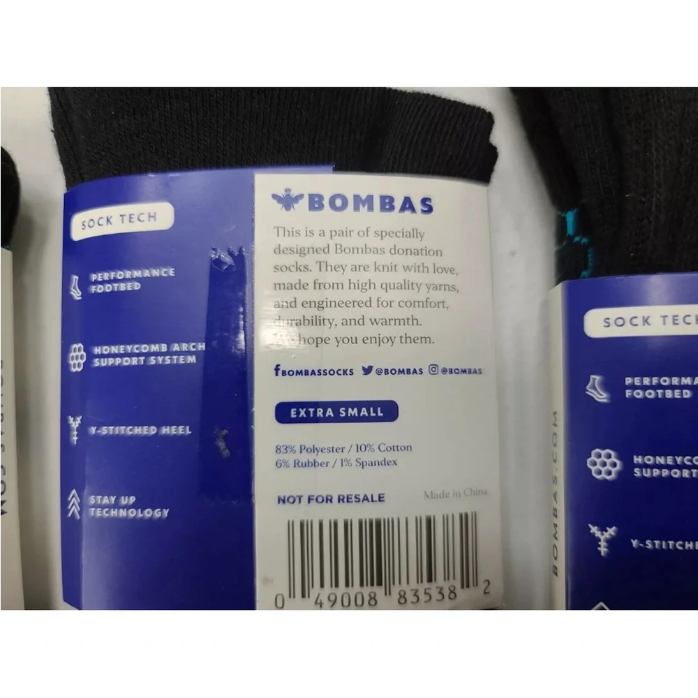 Bombas Black Socks With Colorful Print 6 PAIRS Size XS Fits Kids Size 1-6 NEW